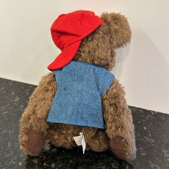 Hallmark First Snow “Buster” Denim Vest Red Hat Brown Bear Plush - Picture 4 of 8